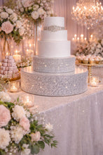 Load image into Gallery viewer, Silver Crystal Cake Stand | Rhinestone Wedding Cake Stand | Glam Wedding Decor | Sparkly Cake Display | Luxury Cake Stand
