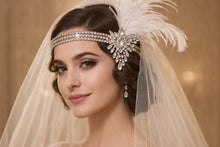 Load image into Gallery viewer, Crystal Feather Headband headpiece, Gatsby Headband Wedding flapper headband 1920s Bridal rhinestone fascinator, headdress
