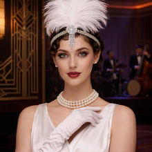 Load image into Gallery viewer, Great Gatsby Headband style , 1920s Flapper Feather Headband headpiece silver rhinestone Fascinator Hairpiece, 1930's hair band ,
