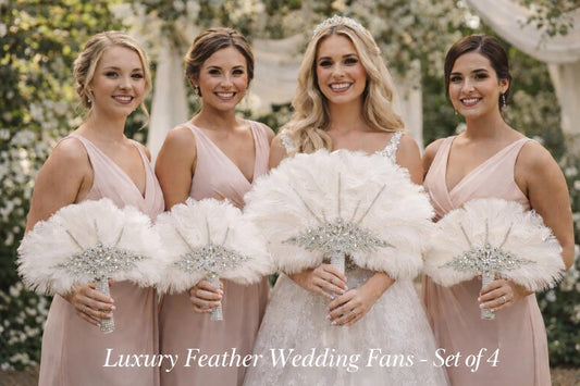 4pcs Feather Fan Bouquet Set, Ostrich ,Rhinestone Crystal, 1920s Wedding bouquet