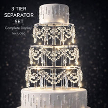 Load image into Gallery viewer, Crystal Chandelier Cake Stand Dividers – 3 Tier Separator Set with Cool White LED | Wedding Cake Display Stand
