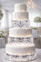 Load image into Gallery viewer, Crystal Chandelier Cake Stand Dividers – 3 Tier Separator Set with Cool White LED | Wedding Cake Display Stand
