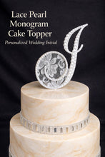 Load image into Gallery viewer, Pearl Lace Initial Cake Topper: 6" Monogram Wedding Decor
