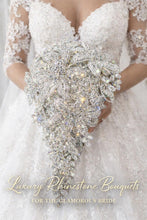Load image into Gallery viewer, Diamante Flower Bouquet: Crystal Rhinestone wedding Bridal Bouquet 8" x 13" -Handmade to order
