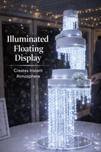 Load image into Gallery viewer, Crystal Chandelier Wedding Cake Stand LED Illuminated Cake Centrepiece Tall Luxury Floating Cake Display Illusion 3 tier set
