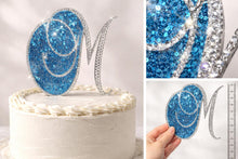 Load image into Gallery viewer, 6 Inch Rhinestone Letter Cake Topper | Custom Initial Monogram | Silver Crystal Birthday Wedding Cake Decor
