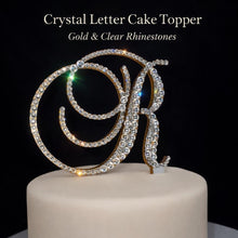 Load image into Gallery viewer, Crystal Letter Cake Topper – 6" tall Gold Clear Rhinestone Monogram, Luxury Wedding &amp; Anniversary Cake Decor
