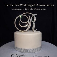 Load image into Gallery viewer, Crystal Letter Cake Topper – 6" tall Gold Clear Rhinestone Monogram, Luxury Wedding &amp; Anniversary Cake Decor
