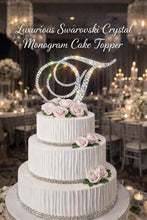 Load image into Gallery viewer, Swarovski Crystal Wedding Cake Topper: 4 inch Monogram Rhinestone Bling
