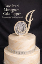 Load image into Gallery viewer, Pearl Lace Initial Cake Topper: 6" Monogram Wedding Decor
