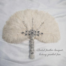 Load image into Gallery viewer, Ostrich Feather Fan Wedding Bouquet – Crystal &amp; Pearl Bridal Fan, Gatsby Alternative Bridal Bouquet, Handmade Feather Bridal Accessory
