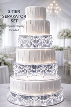 Load image into Gallery viewer, Crystal Chandelier Cake Stand Dividers – 3 Tier Separator Set with Cool White LED | Wedding Cake Display Stand
