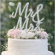 Load image into Gallery viewer, Crystal wedding cake topper, Swarovski bling, Sparkly wedding decor 6" wide CLEAR Rhinestone Bling topper
