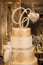 Load image into Gallery viewer, Pearl Rhinestone Letter Cake Topper: Gold Base Monogram Decor (6")
