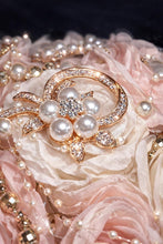 Load image into Gallery viewer, Bridal blush brooch pearl flower bouquet, rhinestone bridal flowers by crystal wedding UK
