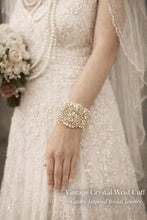 Load image into Gallery viewer, Vintage Crystal Bridal Wrist Cuff Bracelet – Art Deco Great Gatsby Wedding Jewelry, Ivory Pearl Rhinestone Bride Accessory
