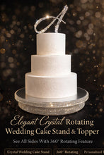 Load image into Gallery viewer, Crystal Rotating Wedding Cake Stand 360 Turntable Display Platform Mirrored Cake Base + Free Gift Rhinestone monogram Cake Topper

