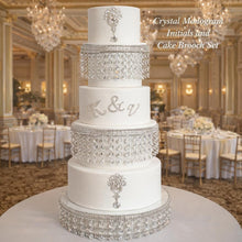Load image into Gallery viewer, Crystal Monogram Initials &amp; Cake Brooch Set – Luxury Rhinestone Wedding Cake Decorations
