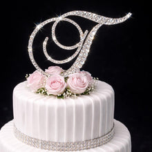 Load image into Gallery viewer, Swarovski Crystal Wedding Cake Topper Custom Monogram Letter, Rhinestone Bling cake Initial Cake decoration
