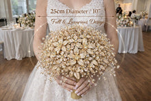 Load image into Gallery viewer, Champagne Bridal Bouquet Gold Wedding Bouquet Luxury Keepsake Flower Bouquet Pearl Bride Bouquet Gatsby 1920's style
