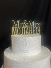 Load image into Gallery viewer, Personalised Swarovski Crystal Wedding Cake Topper – Mr &amp; Mrs + Surname – Luxury Rhinestone Bling Wedding Decor
