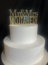 Load image into Gallery viewer, Personalised Swarovski Crystal Wedding Cake Topper – Mr &amp; Mrs + Surname – Luxury Rhinestone Bling Wedding Decor
