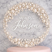 Load image into Gallery viewer, Pearl Wedding Cake Topper 6" Personalized Anniversary Cake Decoration, Custom Names Date Topper,30th 40th 50th Anniversary wedding Keepsake
