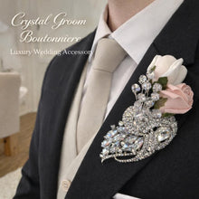 Load image into Gallery viewer, Crystal brooch buttonhole Groom boutionerre Ladies Rhinestone wedding flower Mens rose lapel pin for suit Jacket
