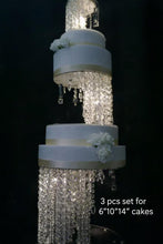 Load image into Gallery viewer, Crystal Chandelier Wedding Cake Stand LED Illuminated Cake Centrepiece Tall Luxury Floating Cake Display Illusion 3 tier set
