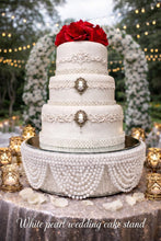 Load image into Gallery viewer, White Pearl Crystal Drape Wedding Cake Stand - Vintage Inspired cake stand White
