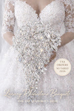 Load image into Gallery viewer, Diamante Flower Bouquet: Crystal Rhinestone wedding Bridal Bouquet 8" x 13" -Handmade to order
