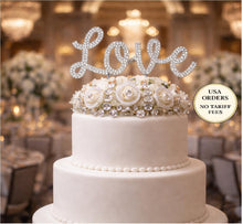 Load image into Gallery viewer, Swarovski Crystal LOVE Cake Topper,4" 6" 8" 10" sizes - Clear, Gold, Rose gold Rhinestone Bling topper
