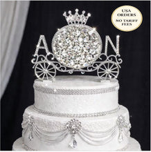 Load image into Gallery viewer, Personalized Crystal Carriage Cake Topper: Luxury Swarovski Initial Monogram topper

