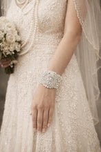 Load image into Gallery viewer, Vintage Crystal Bridal Wrist Cuff Bracelet – Art Deco Great Gatsby Wedding Jewelry, Ivory Pearl Rhinestone Bride Accessory
