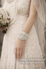 Load image into Gallery viewer, Vintage Crystal Bridal Wrist Cuff Bracelet – Art Deco Great Gatsby Wedding Jewelry, Ivory Pearl Rhinestone Bride Accessory

