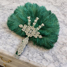 Load image into Gallery viewer, Feather Wedding Fan: Brides accessory wedding bouquet 1920s Gatsby Bouquet Ostrich feather fhand fan
