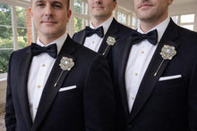 Load image into Gallery viewer, Crystal Rose Groom Boutonniere: Silver Rhinestone Wedding Pin
