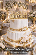 Load image into Gallery viewer, Personalised Swarovski Crystal Wedding Cake Topper – Mr &amp; Mrs + Surname – Luxury Rhinestone Bling Wedding Decor
