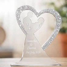 Load image into Gallery viewer, Swarovski Crystal Couples Personalised heart Cake Topper, Sparkling Rhinestone Bling topper
