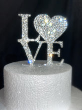Load image into Gallery viewer, Swarovski Crystal LOVE Cake Topper, 6" Diamante Rhinestone Bling Engagement wedding cake topper
