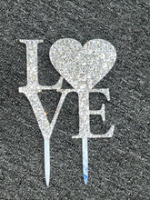 Load image into Gallery viewer, Swarovski Crystal LOVE Cake Topper, 6" Diamante Rhinestone Bling Engagement wedding cake topper
