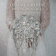 Load image into Gallery viewer, Crystal Brooch Wedding Bouquet: Silver jewel bridal Cascade Design
