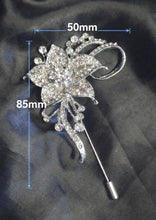 Load image into Gallery viewer, Crystal Brooch Wedding Bouquet: Silver jewel bridal Cascade Design
