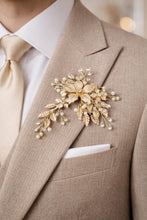 Load image into Gallery viewer, Champagne Bridal Bouquet Gold Wedding Bouquet Luxury Keepsake Flower Bouquet Pearl Bride Bouquet Gatsby 1920's style
