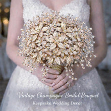 Load image into Gallery viewer, Champagne Bridal Bouquet Gold Wedding Bouquet Luxury Keepsake Flower Bouquet Pearl Bride Bouquet Gatsby 1920's style
