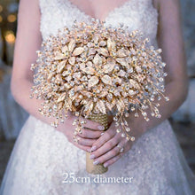 Load image into Gallery viewer, Champagne Bridal Bouquet Gold Wedding Bouquet Luxury Keepsake Flower Bouquet Pearl Bride Bouquet Gatsby 1920's style
