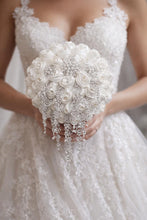 Load image into Gallery viewer, Trailing Brooch Bouquet: Silver Rhinestone Jewel Wedding Bouquet
