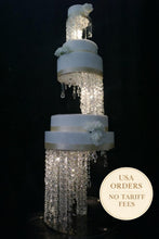 Load image into Gallery viewer, Crystal Chandelier Wedding Cake Stand LED Illuminated Cake Centrepiece Tall Luxury Floating Cake Display Illusion 3 tier set
