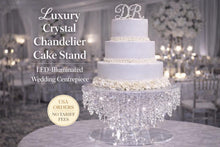 Load image into Gallery viewer, Crystal Chandelier Cake Stand – LED Illuminated Wedding Cake Centrepiece – Luxury Dessert Display
