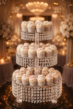 Load image into Gallery viewer, Tiered Crystal Wedding CupCake Stand Birthday Engagment cake display stand, Acrylic Beads, Round or Square
